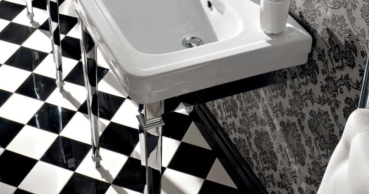 Lavabo Consolle L 65 cm in Ceramica con Piedi in Metallo, Stile Vintage - Marwa