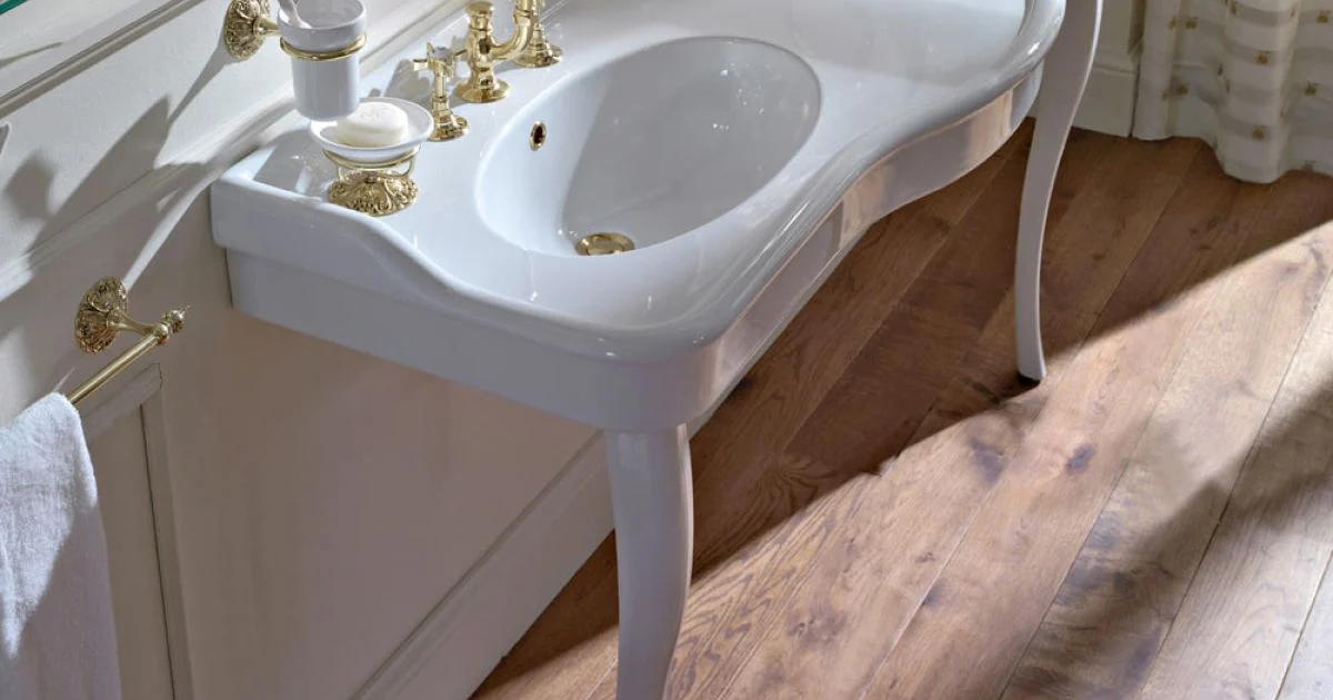 Lavabo Consolle Vintage Doppia Vasca e Piedi in Ceramica Made in Italy - Paulina