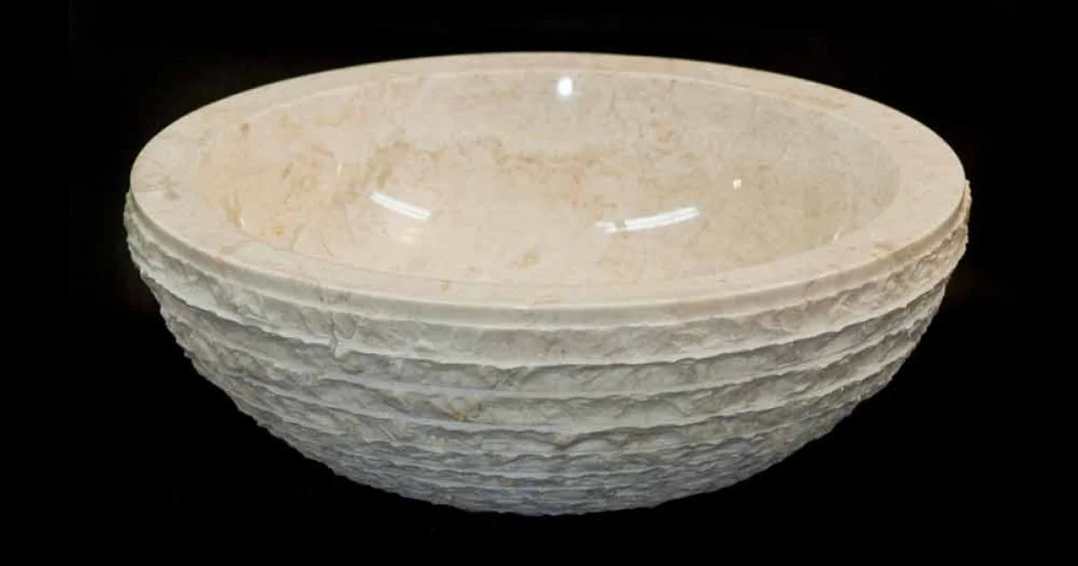 Lavabo da appoggio di design in pietra marmo bianco Finn, fatto a mano