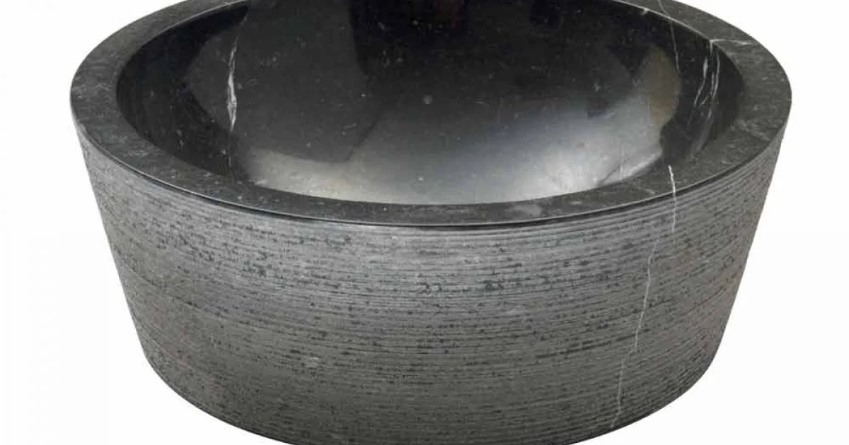Lavabo da Appoggio Cilindrico in Marmo Nero Ampat