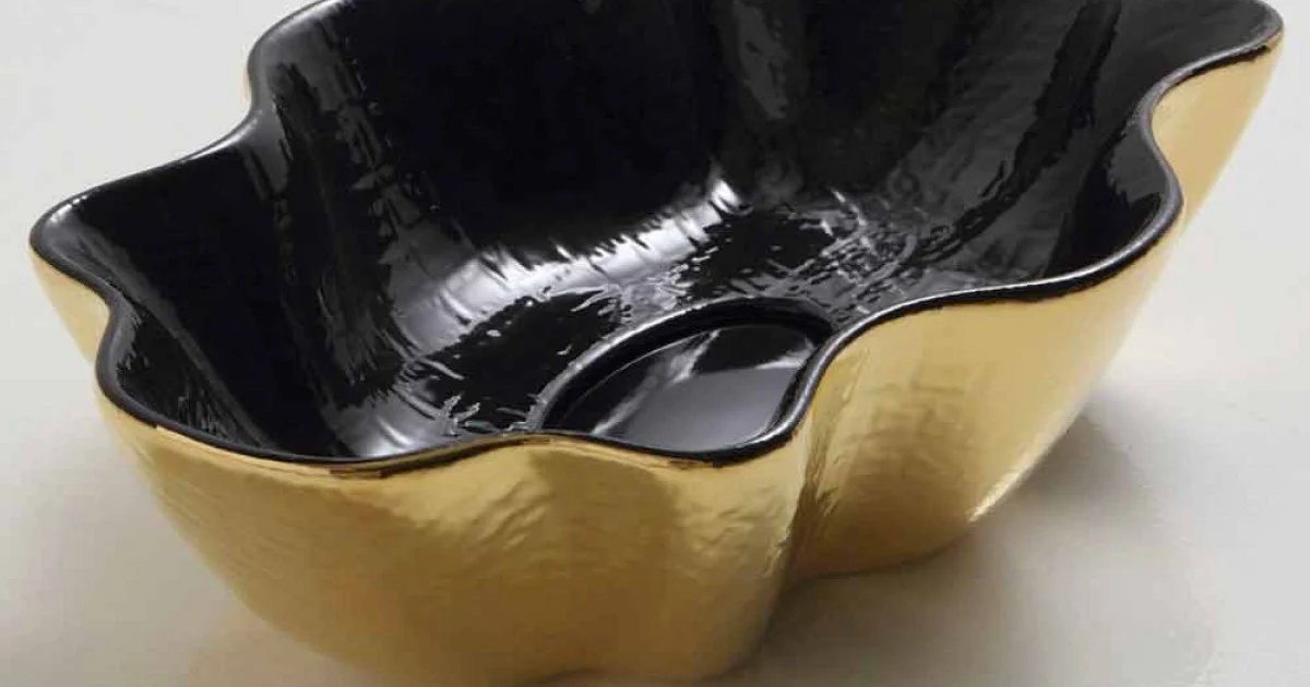 Lavabo da appoggio di design ceramica nero e oro made in Italy Cubo