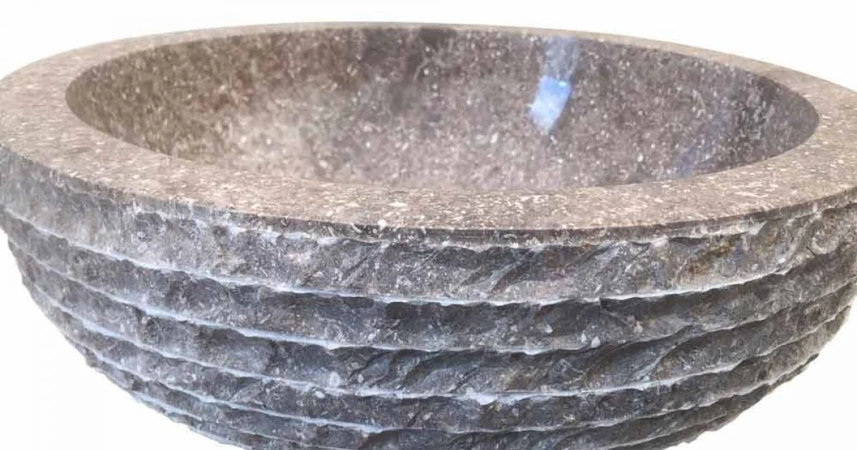 Lavabo da appoggio di design in pietra grigia Finn, fatto a mano