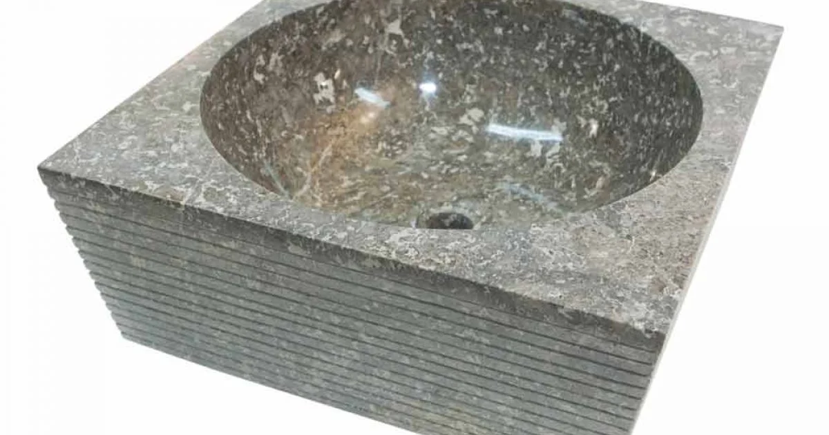 Lavabo da appoggio di design per bagno in pietra naturale grigia Zor
