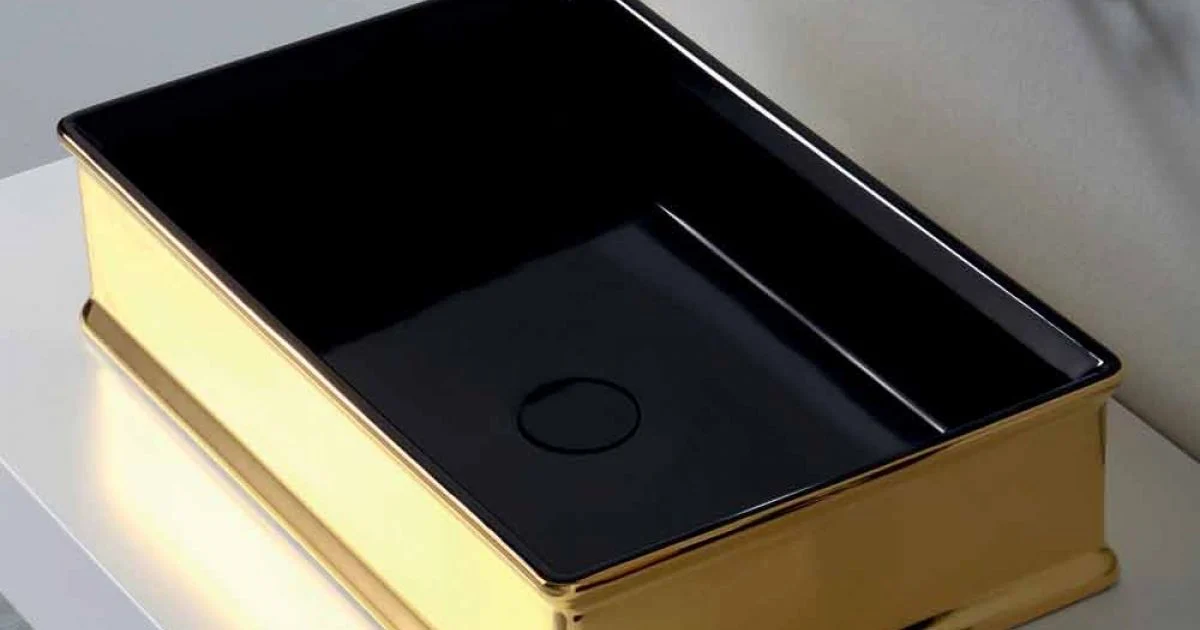 Lavabo da appoggio in ceramica bicolore prodotto in Italia Debora
