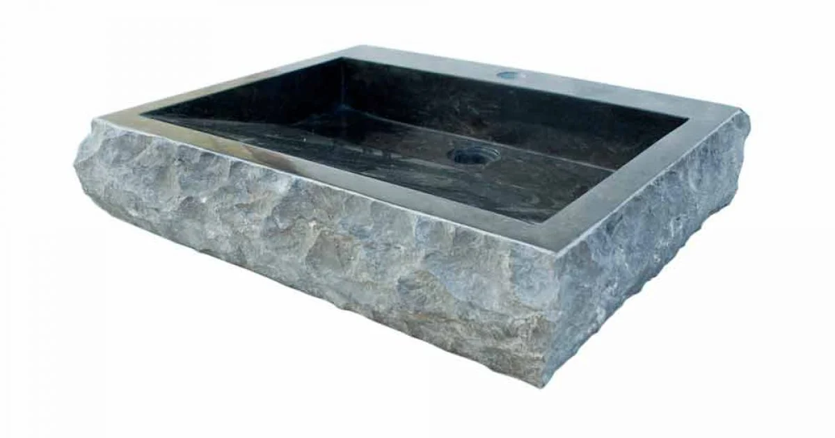 Lavabo da appoggio nero per bagno in pietra naturale Sam, pezzo unico