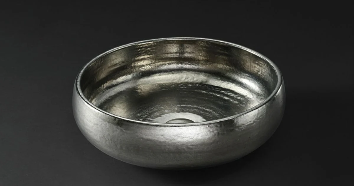 Lavabo da Appoggio in Raku Clay Finitura Platino Made in Italy - Ribano