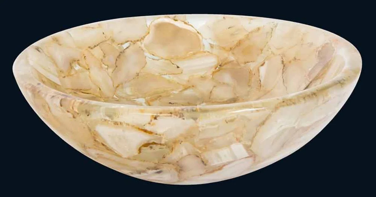 Lavabo da appoggio in resina artificiale Alma, inserti in pietra agata