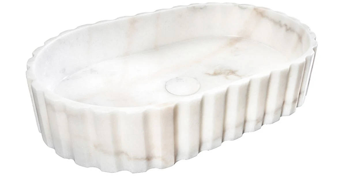 Lavabo da Appoggio Ovale per il Bagno Realizzato in Marmo Bianco - Cunzite