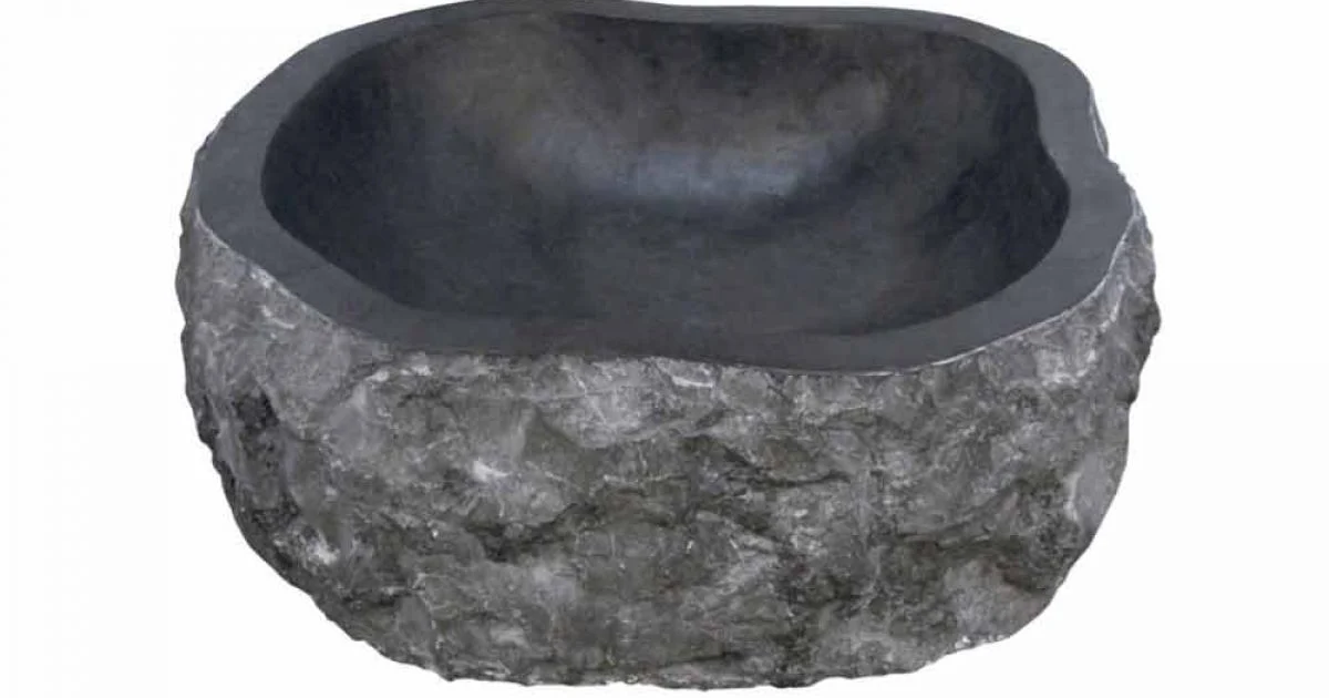 Lavabo da Appoggio Pezzo Unico in Marmo Nero Mumbai, non riproducibile in serie