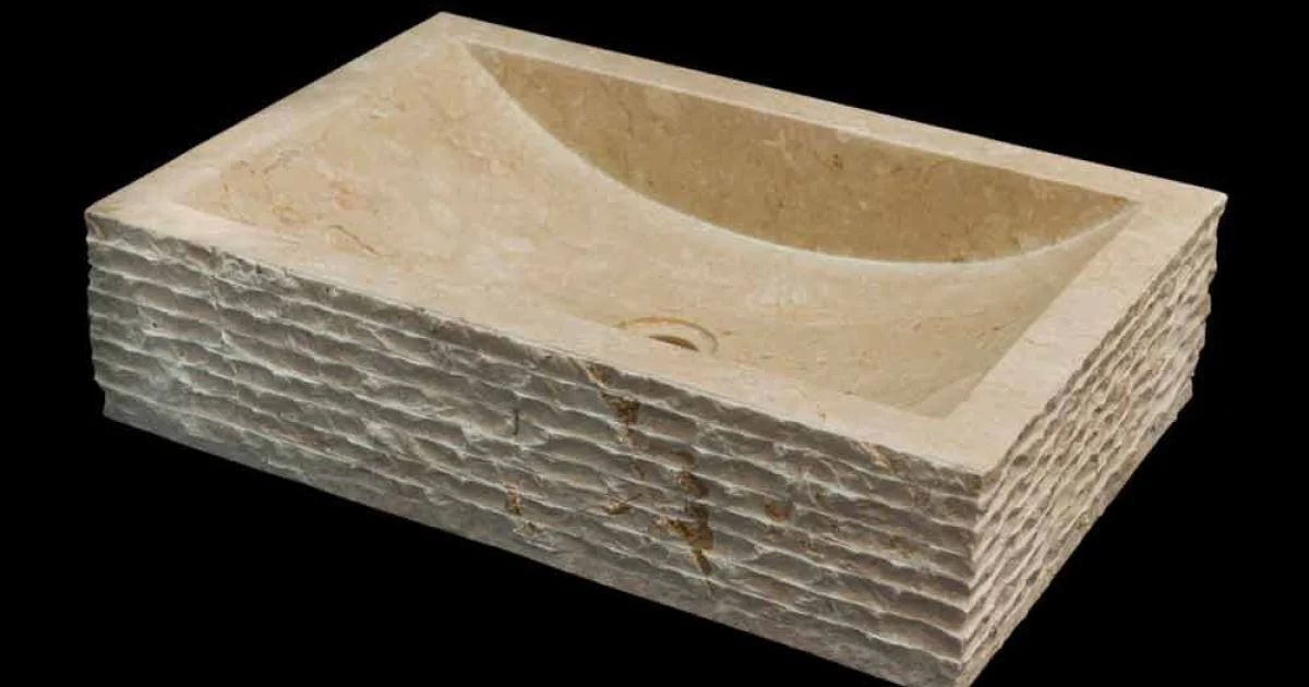Lavabo bagno da appoggio bianco in pietra naturale Idro, fatto a mano