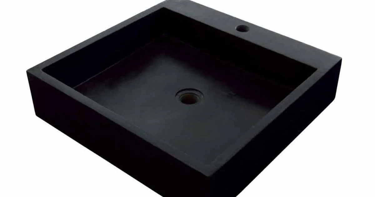 Lavabo da Appoggio quadrato in Basalto Nero Ban, realizzato in pietra naturale