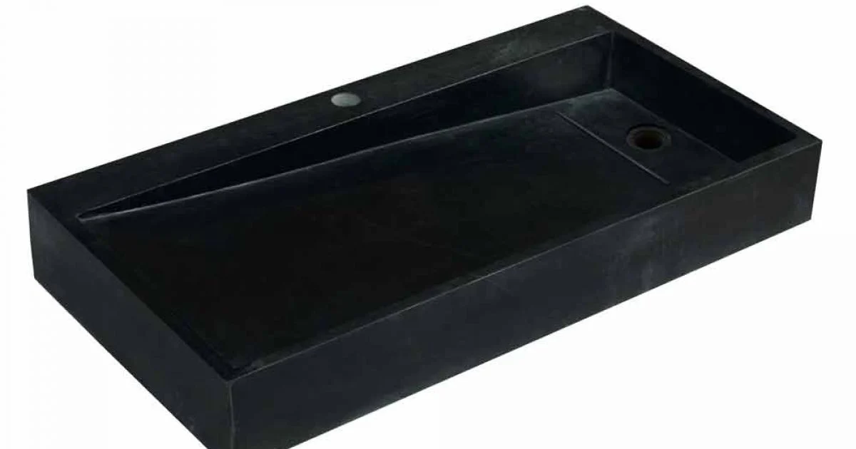 Lavabo da Appoggio rettangolare in Basalto Nero Chao, design naturale