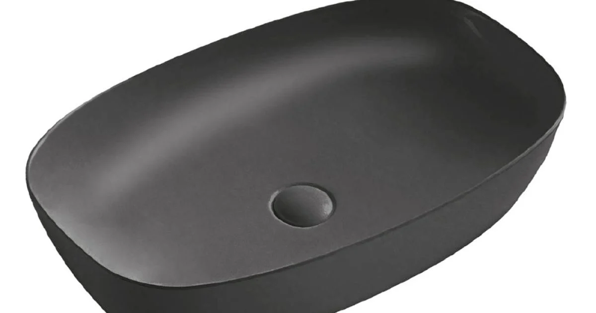 Lavabo da Appoggio Rettangolare in Ceramica Opaca Bianca e Nera - Aster
