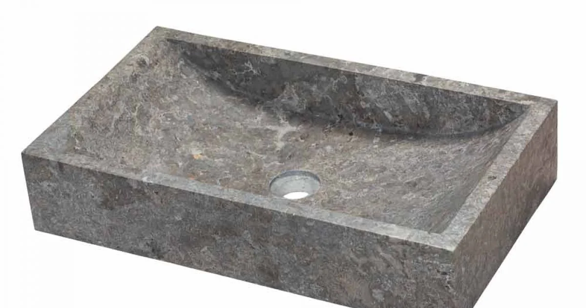 Lavabo da Appoggio rettangolare in Marmo naturale Grigio Satun, design naturale