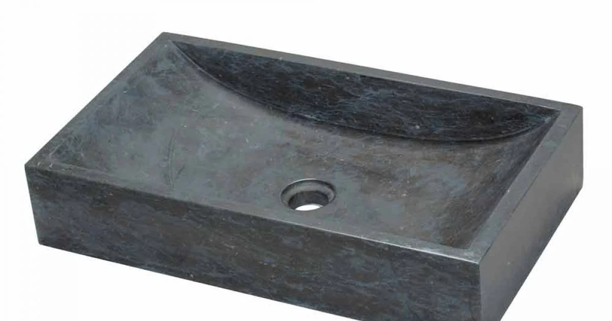 Lavabo da Appoggio rettangolare in Pietra Naturale Nero Satun, design naturale