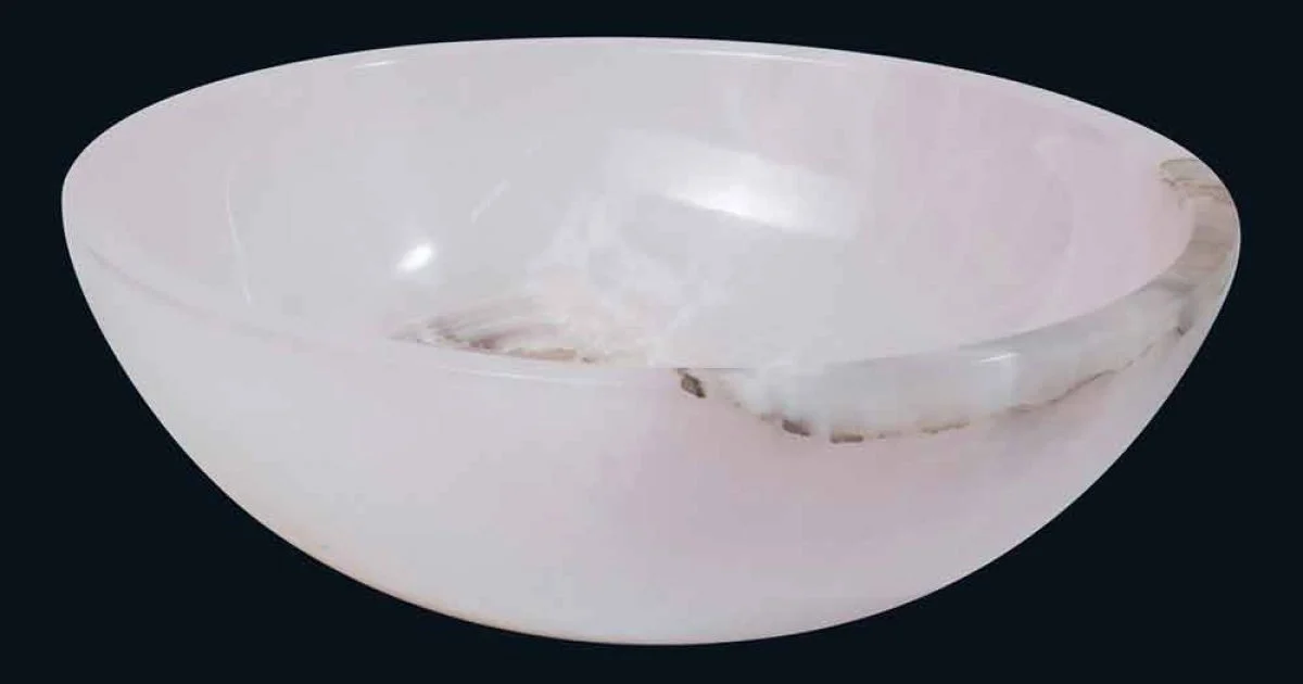 Lavabo da appoggio rotondo in onice rosa Atreo, pezzo unico