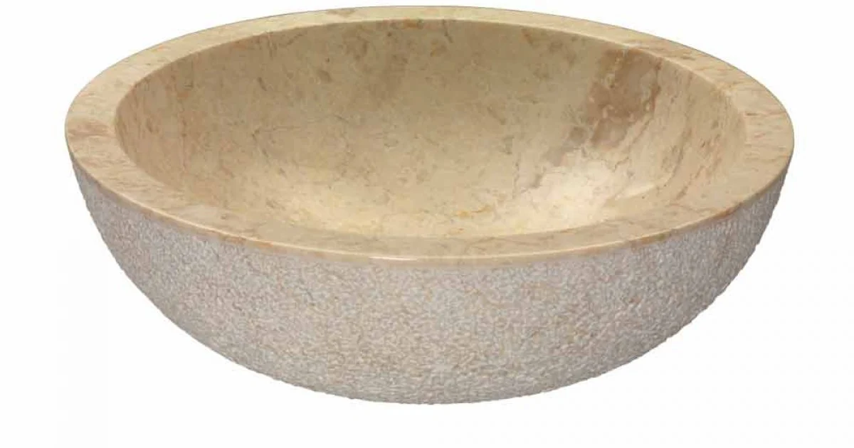 Lavabo da Appoggio rotondo in Pietra Naturale Beige esterno Grezzo Pai