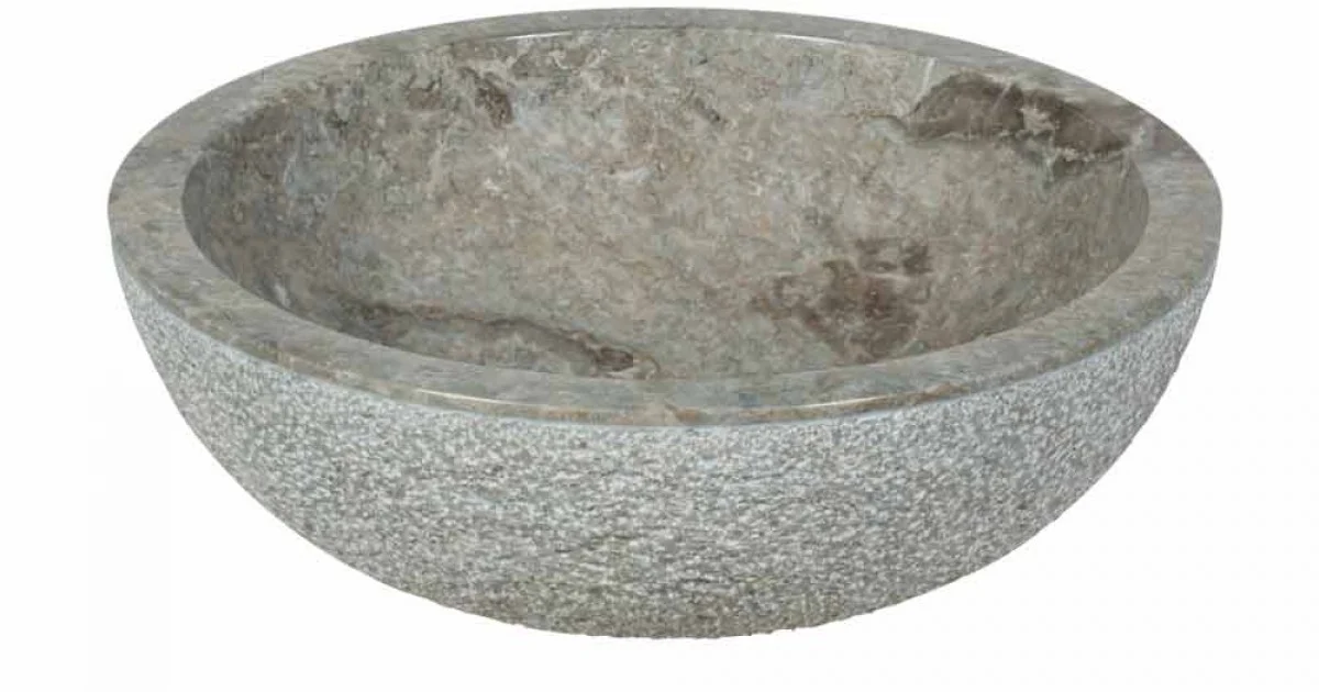 Lavabo da Appoggio rotondo in Pietra Naturale Grigia esterno Grezzo Pai