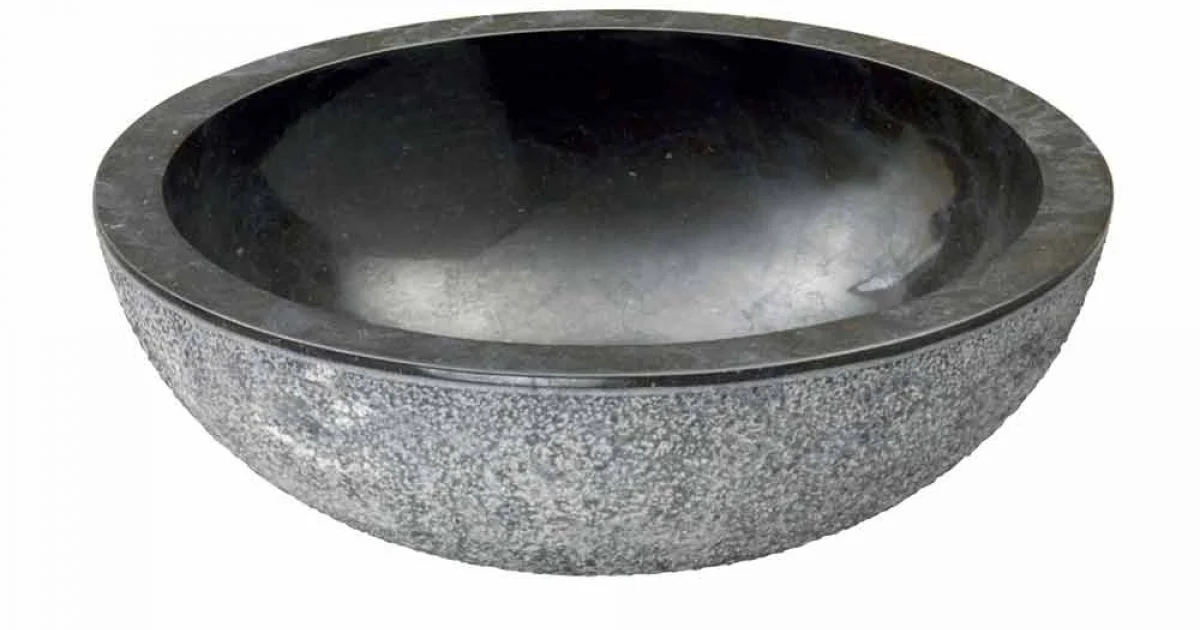 Lavabo da Appoggio rotondo in Pietra Naturale Nera Pai