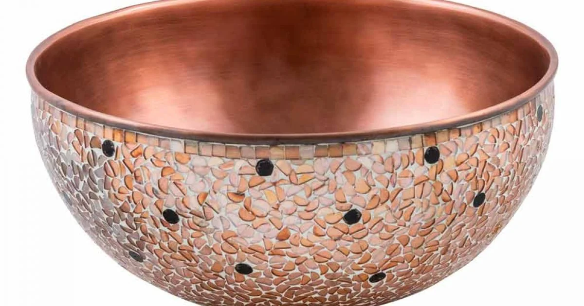 Lavabo da appoggio rotondo in rame fatto a mano, Murello