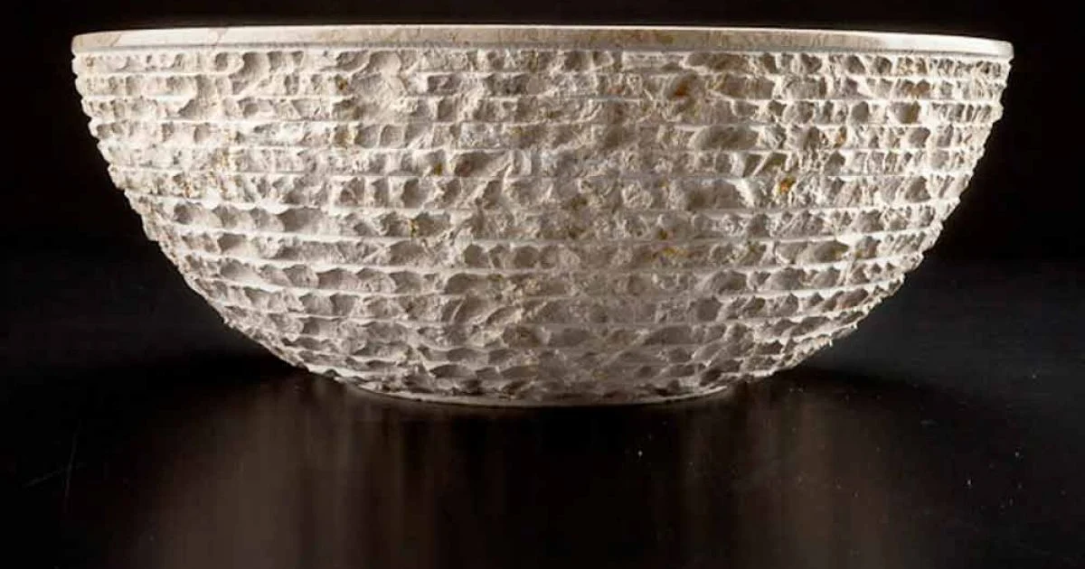 Lavabo da Appoggio Rotondo Lavorato a Mano in Marmo Bianco - Lino