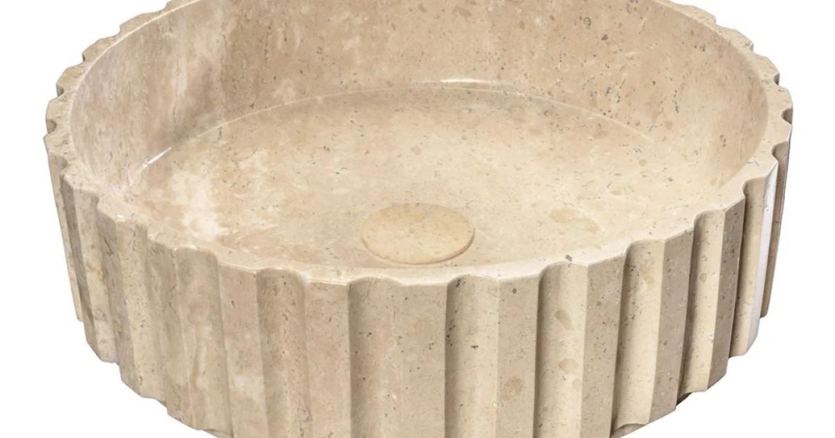 Lavabo da Appoggio Rotondo Realizzato in Marmo Travertino - Cattleya