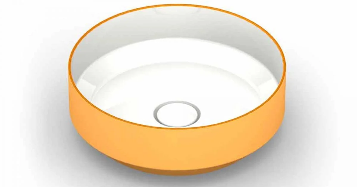 Lavabo da appoggio tondo in ceramica moderno fatto in Italia, Yoel