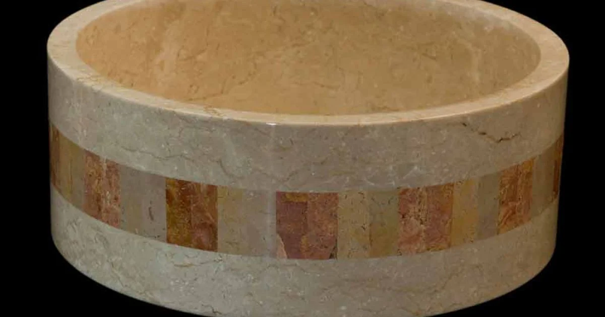 Lavabo tondo di design da appoggio in pietra naturale bianca Clio