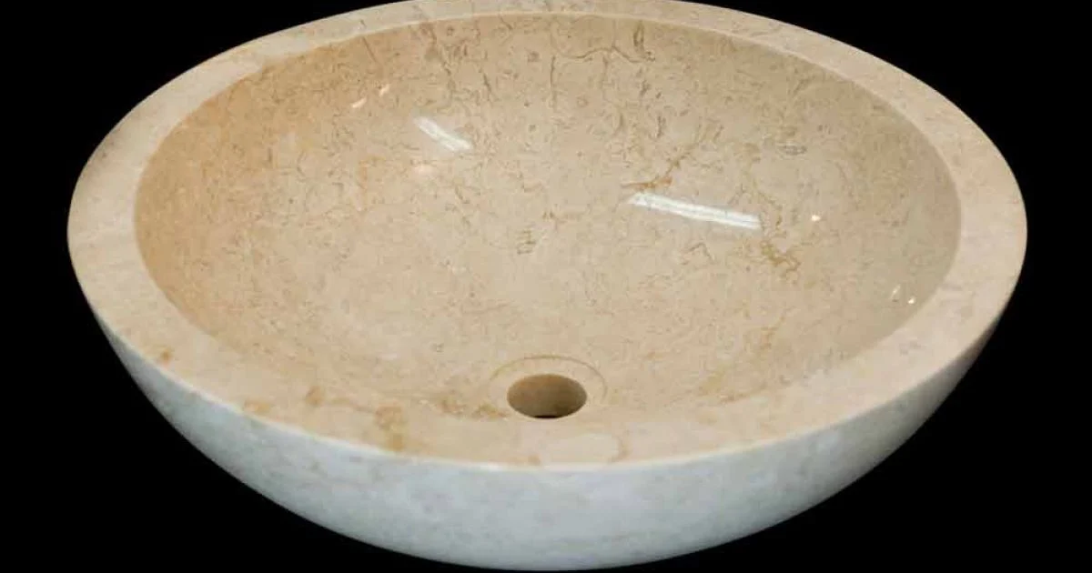 Lavabo bagno tondo da appoggio in pietra naturale Job, fatto a mano