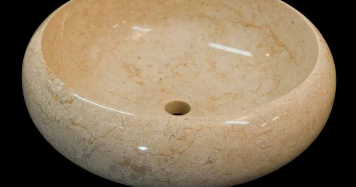 Lavabo bagno da appoggio tondo in pietra naturale bianca Layla
