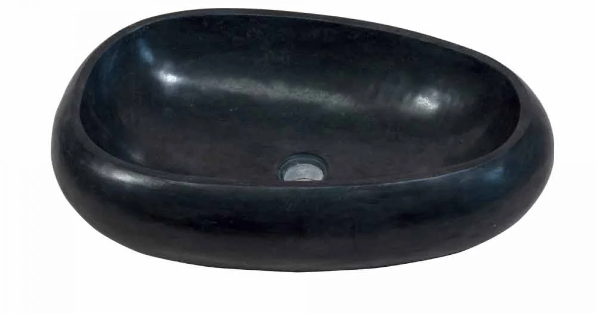 Lavabo da Appoggio Ovale  in Marmo Nero Waka, sfumature naturali