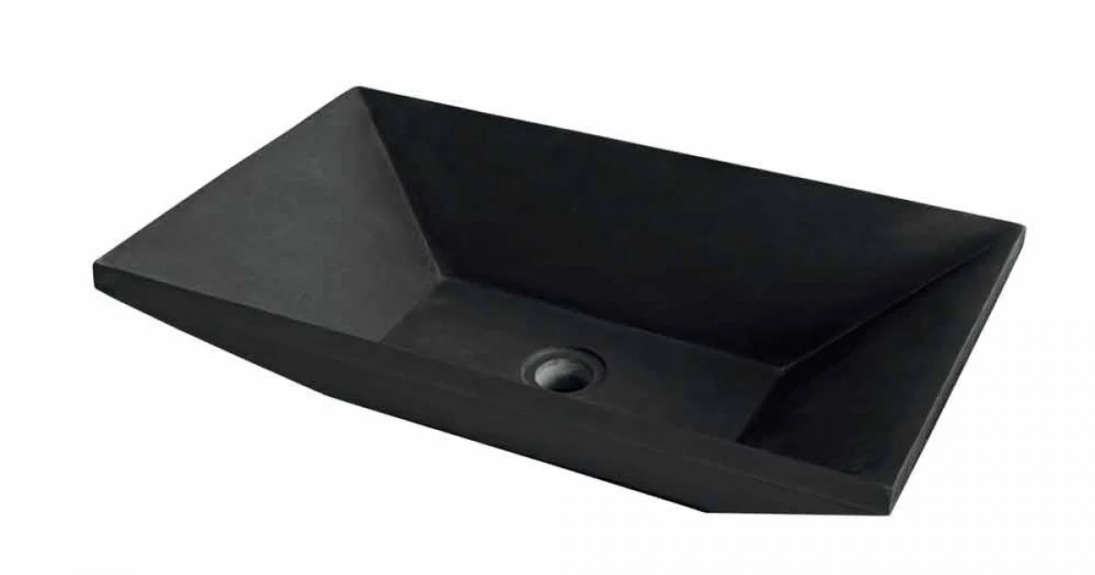 Lavabo da Appoggio trapezoidale in Basalto Nero Wok, design naturale