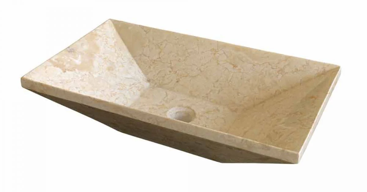 Lavabo da Appoggio trapezoidale in Marmo Beige Wok, design naturale
