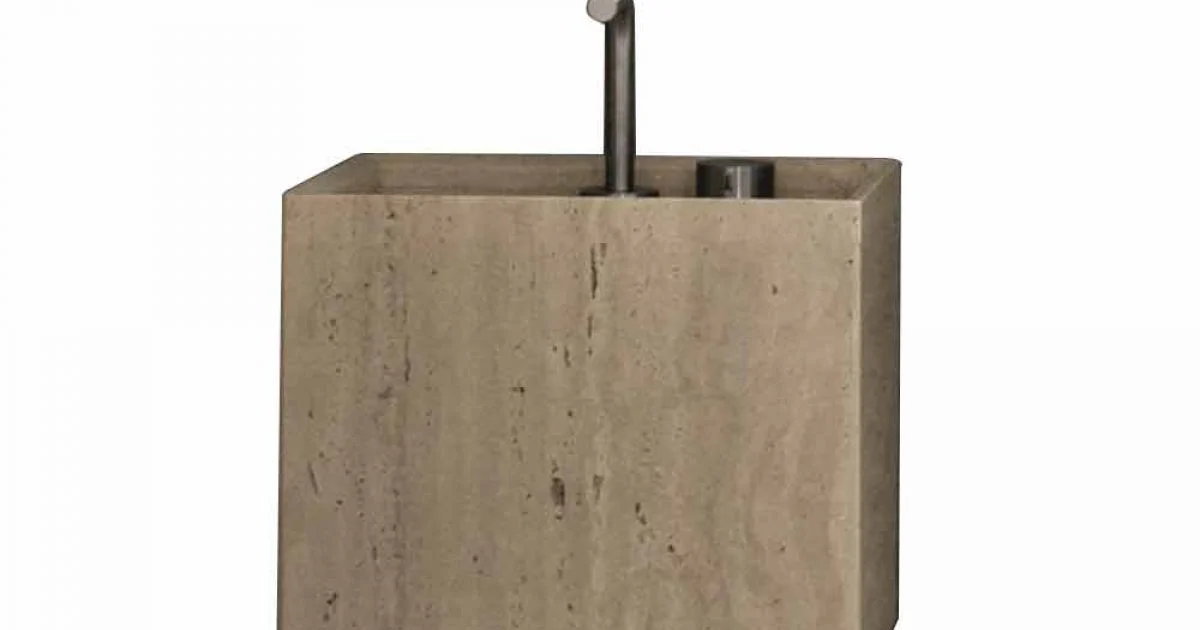 Lavabo da Bagno di Pietra da Appoggio Design Alto Quadrato Moderno - Farartlav2