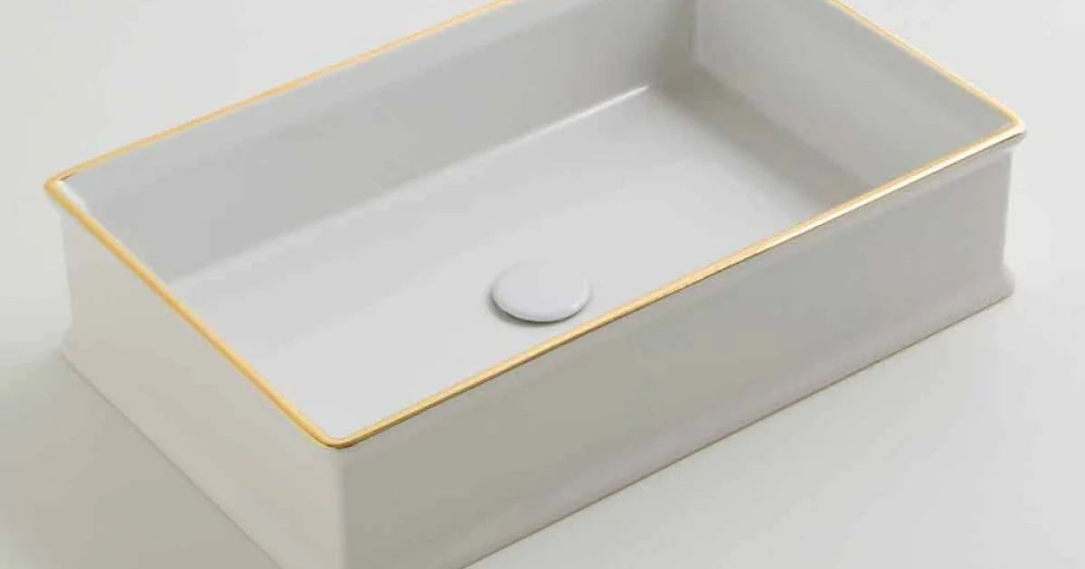 Lavabo di design da appoggio ceramica bordo oro made in Italy Debora