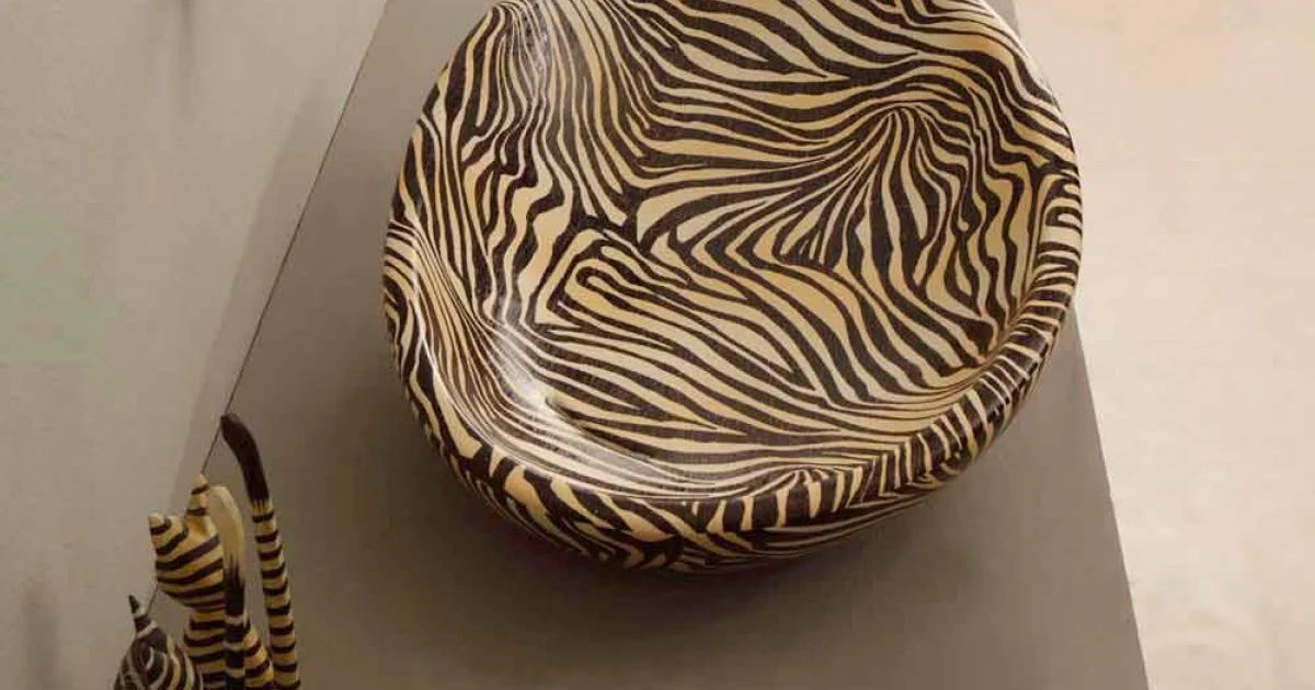 Lavabo di design da appoggio ceramica zebra arancio made Italy Glossy