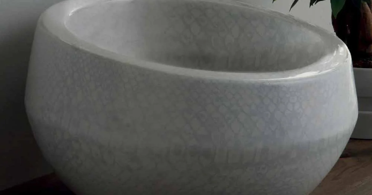 Lavabo da appoggio in ceramica pitonata bianco made in Italy Elisa