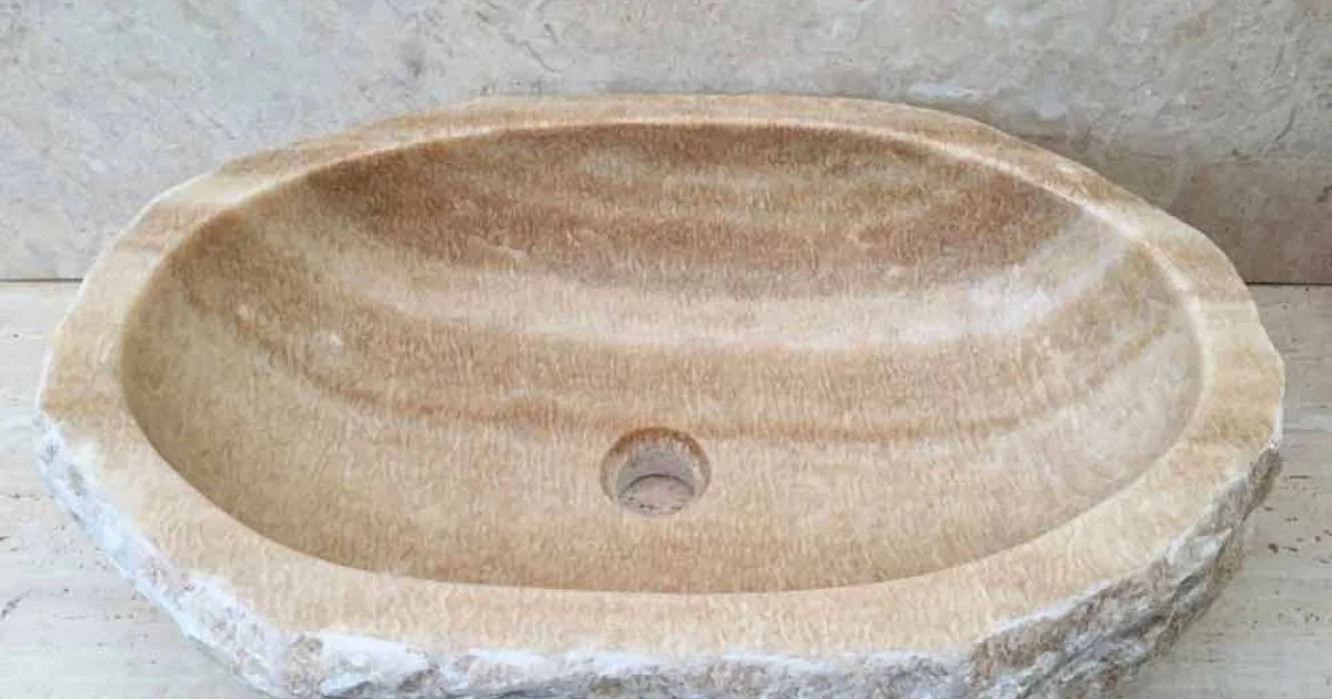 Lavabo di design da appoggio per bagno Laia in pietra naturale