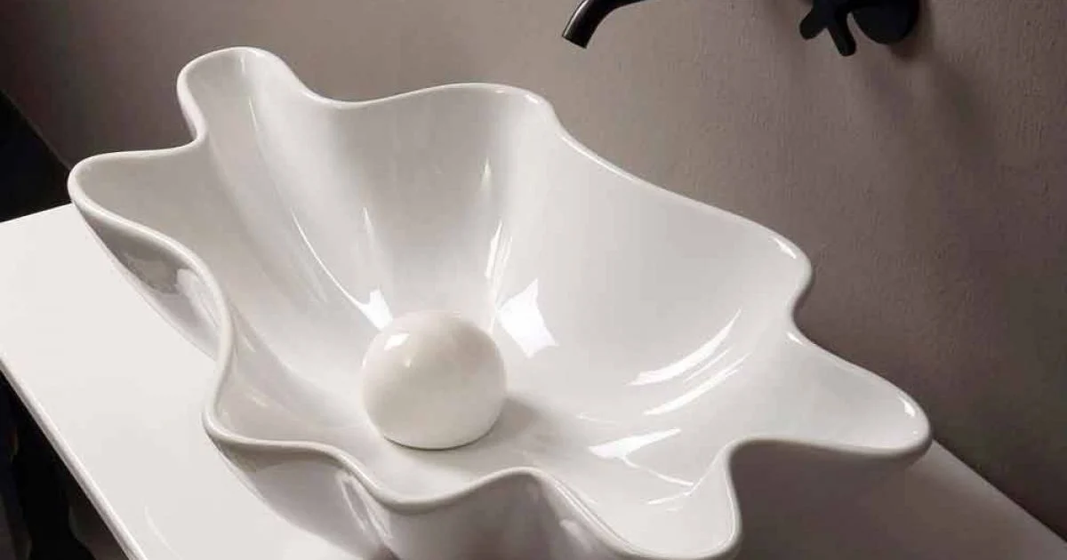 Lavabo di design moderno da appoggio ceramica bianco made Italy Rayan