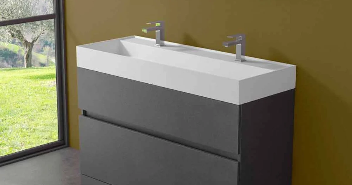 Lavabo Doppio con Mobile da Terra Design da Bagno Moderno in Laminato - Pompei
