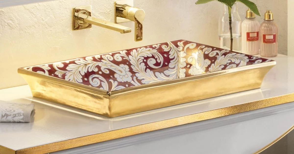 Lavabo Fuso a Mano in Fire Clay con Decori Colorati Made in Italy - Aulente