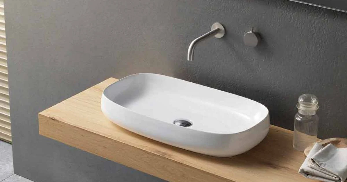 Lavabo in Ceramica Bianco da Appoggio di Design Moderno Made in Italy - Tune