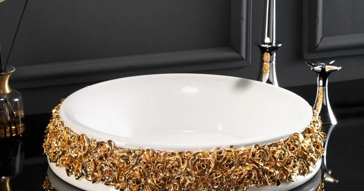 Lavabo in Porcellana con Petali Applicati a Mano Made in Italy - Amarone