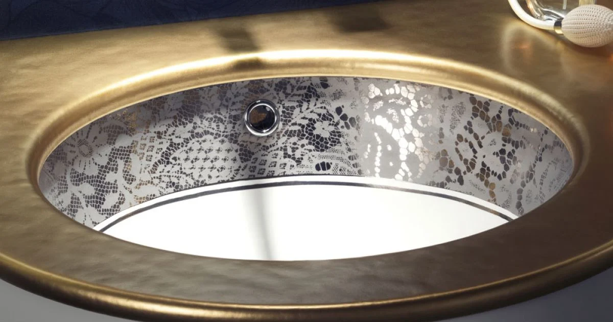 Lavabo Incassato in Fire Clay con Banda in Pizzo Platino Made in Italy - Erioli