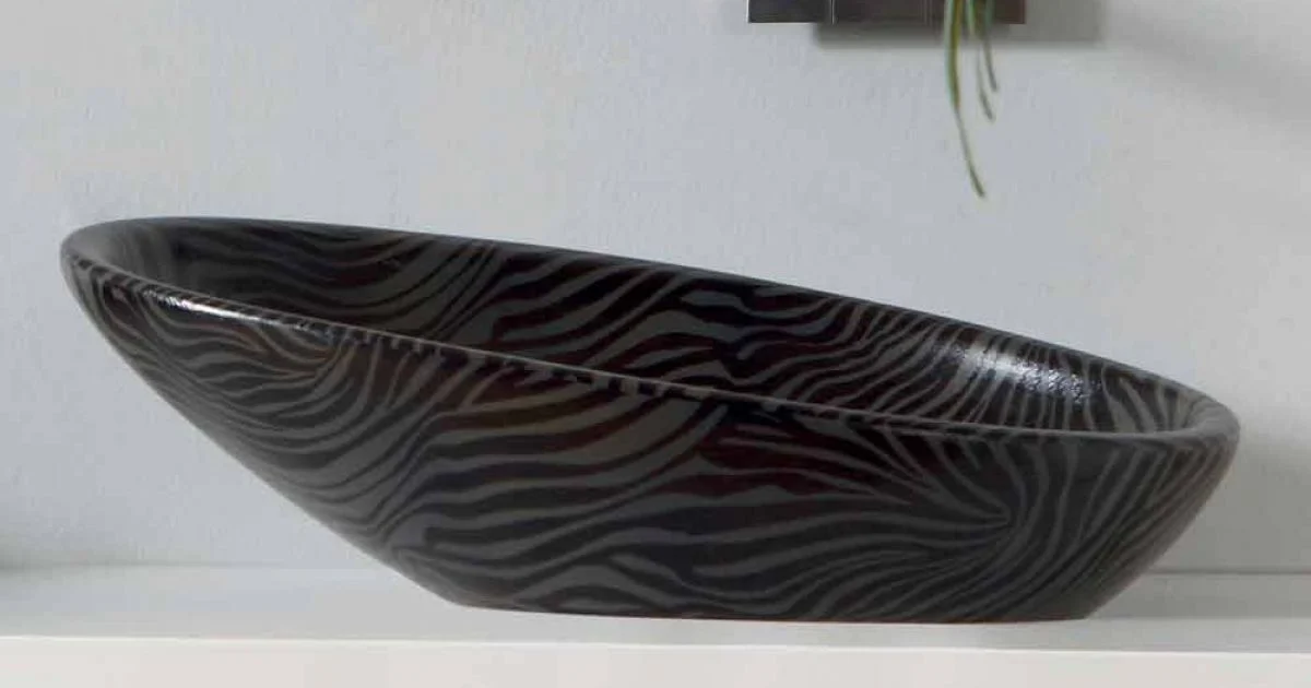 Lavabo moderno da appoggio ceramica zebrata argento made Italy Glossy