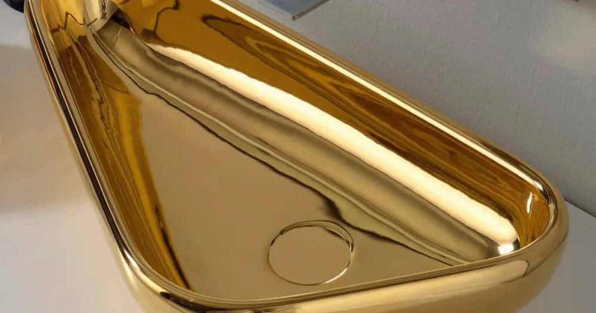 Lavabo moderno da appoggio in ceramica oro fatto in Italia Sofia