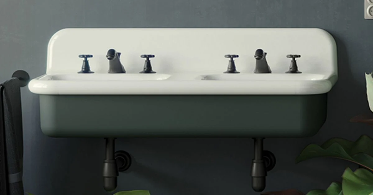 Lavabo per il Bagno Doppio con Struttura Rettangolare e in Ceramica - Kevin