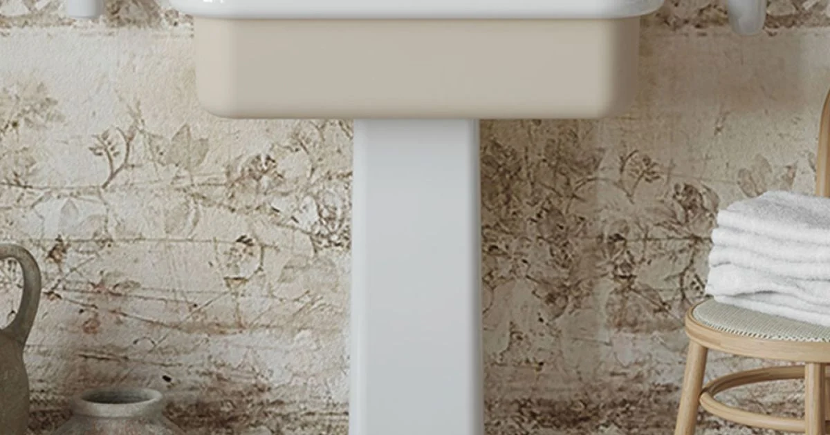Lavabo per il Bagno Forma Rettangolare in Ceramica con Colonna - Noah