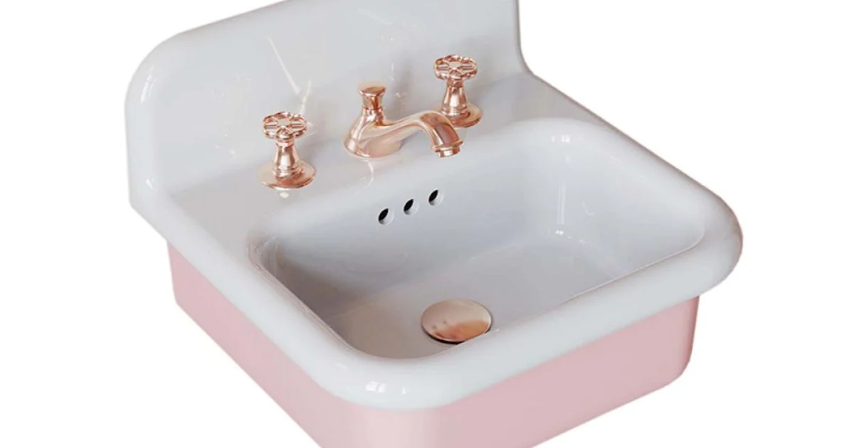 Lavabo per il Bagno Sospeso e in Ceramica Color Bianco e Rosa Confetto - Manila