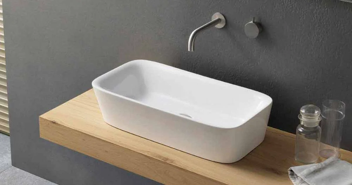 Lavabo Rettangolare Moderno in Ceramica di Design da Appoggio - Lipperialav1